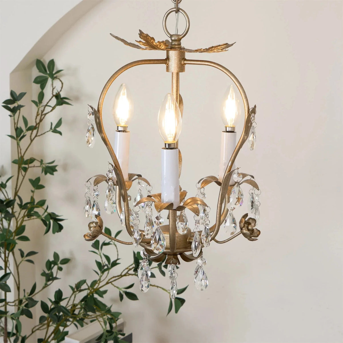 Leaf Chandelier in antique crystal for Dining Room light fixture by AUVIELIGHT