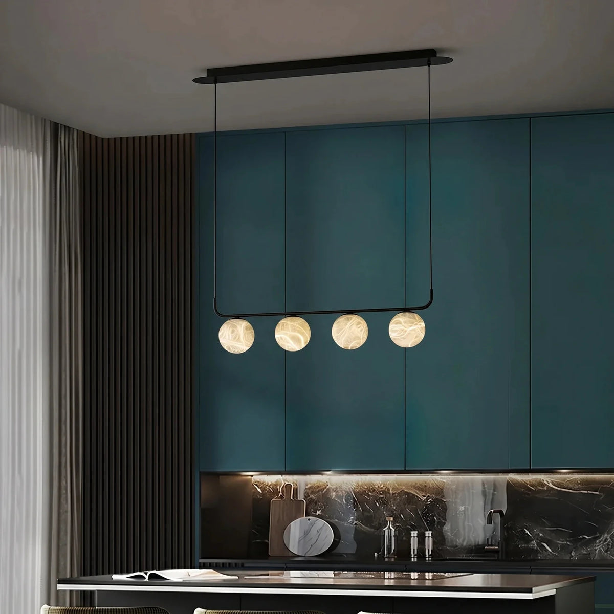 Linear Globe Pendant Light in black alabaster for Kitchen Island by AUVIELIGHT
