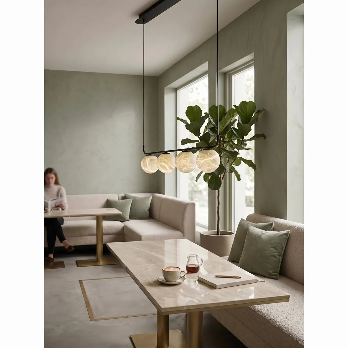 Linear Globe Pendant Light in black alabaster for Kitchen Island by AUVIELIGHT