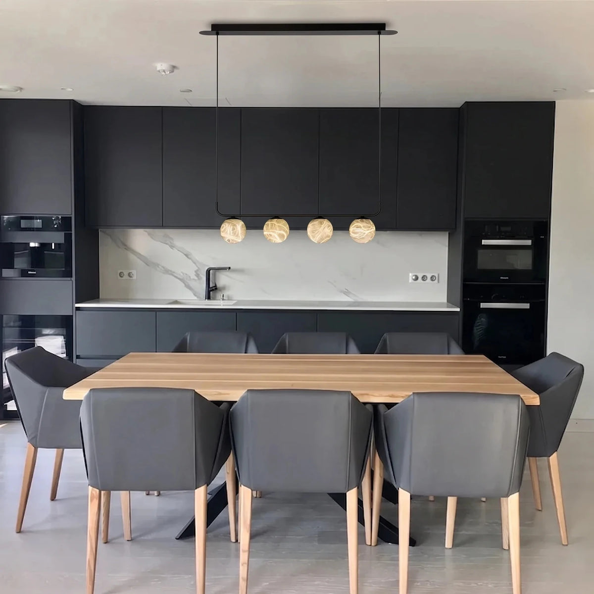 Linear Globe Pendant Light in black alabaster for Kitchen Island by AUVIELIGHT