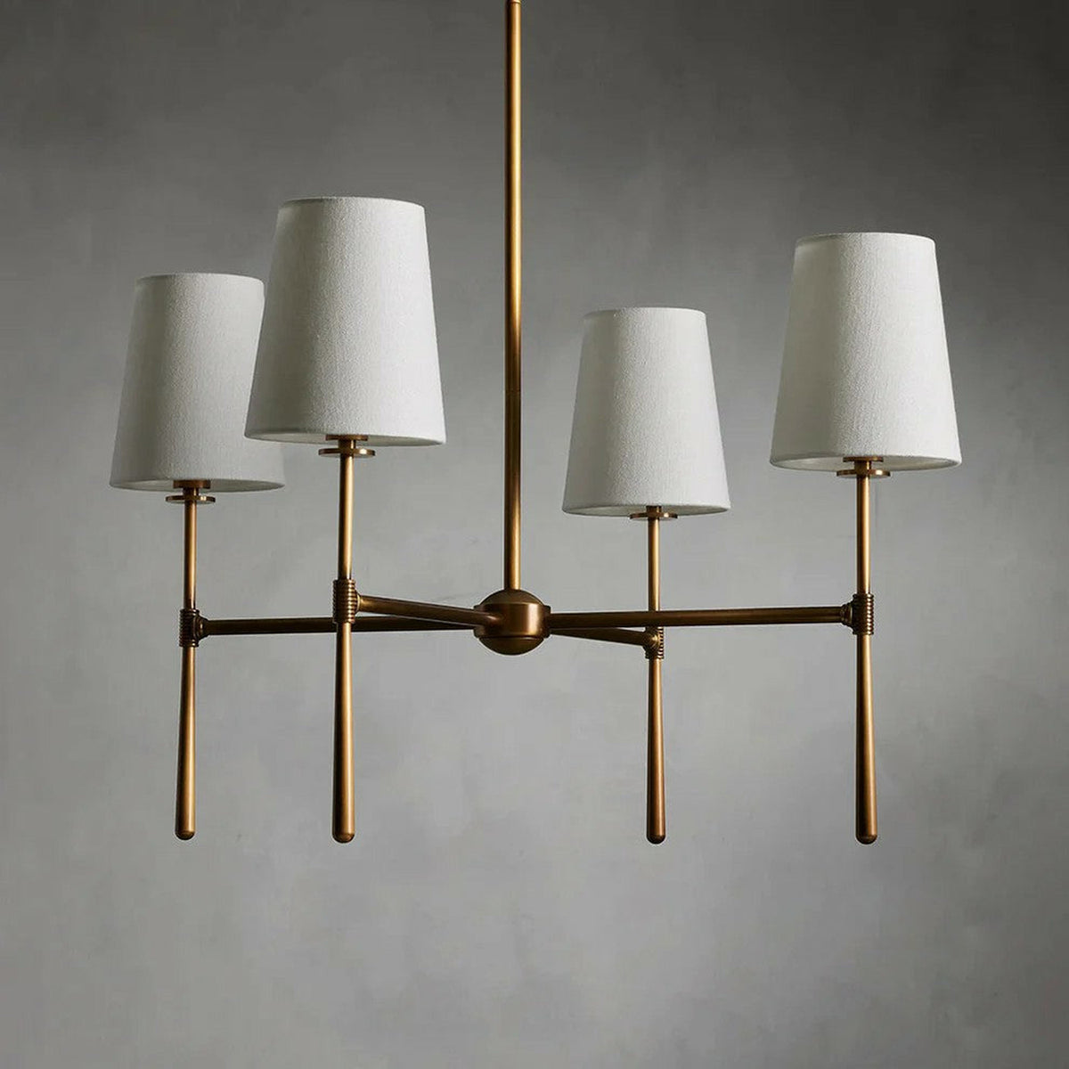 Linear Spoke Chandelier for Dining Room light fixture by AUVIELIGHT, 4 heads ∅ 28″ x H 17.3″ / Brass
