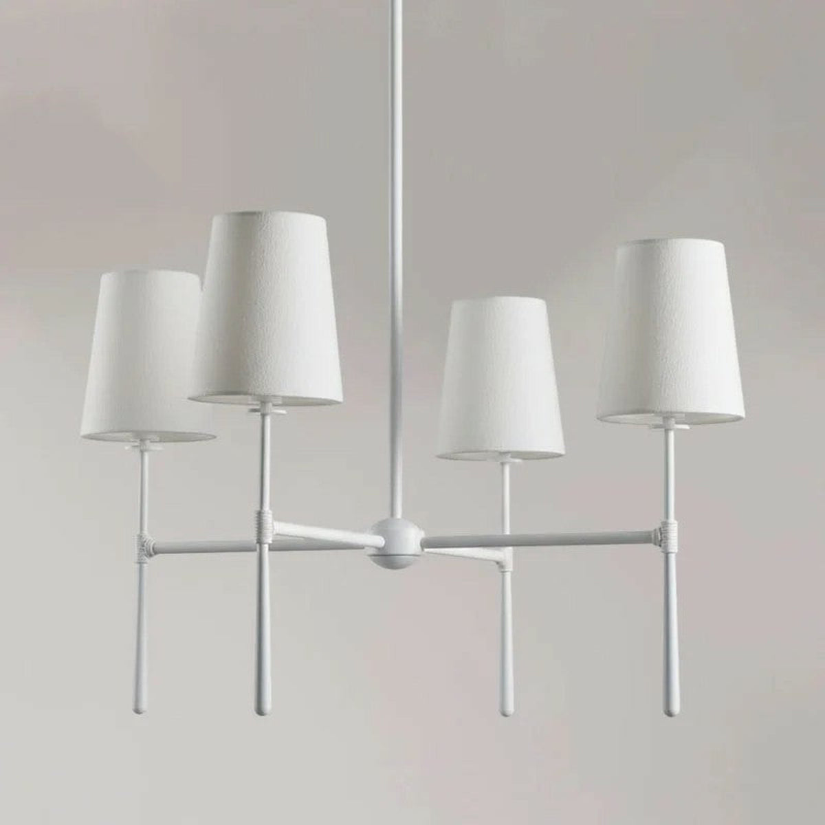 Linear Spoke Chandelier for Dining Room light fixture by AUVIELIGHT, 4 heads ∅ 28″ x H 17.3″ / White
