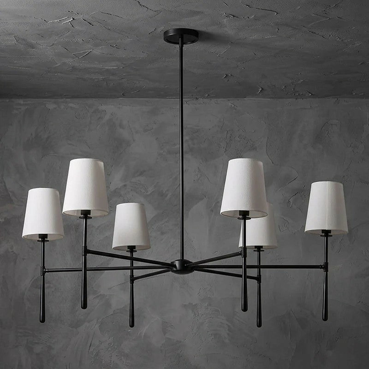 Linear Spoke Chandelier for Dining Room light fixture by AUVIELIGHT, 6 heads ∅ 42.1″ x H 17.3″ / Black