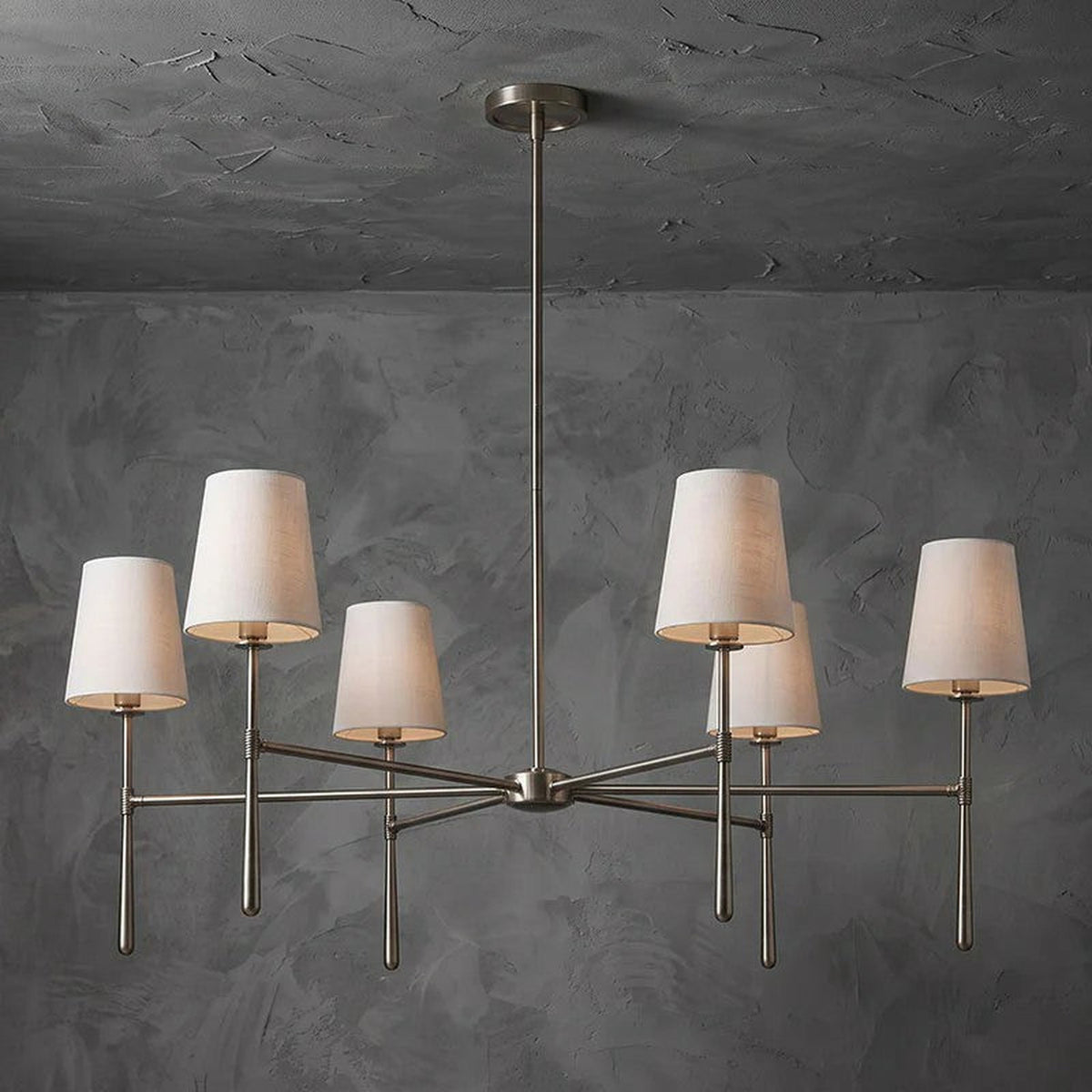 Linear Spoke Chandelier for Dining Room light fixture by AUVIELIGHT, 6 heads ∅ 42.1″ x H 17.3″ / Nickle color