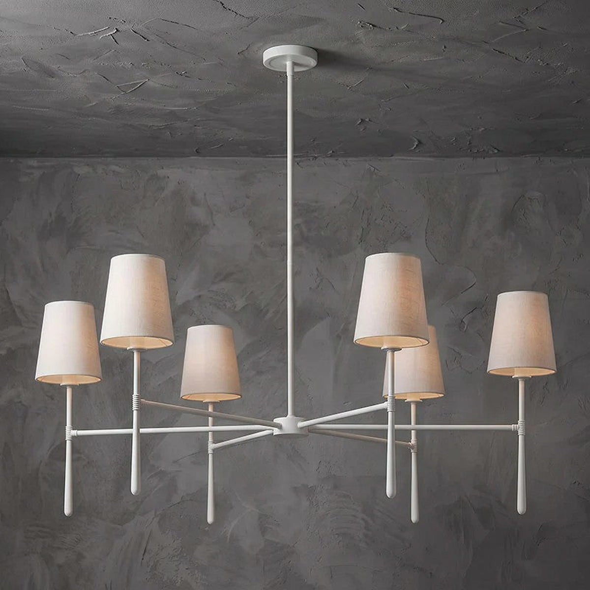 Linear Spoke Chandelier for Dining Room light fixture by AUVIELIGHT, 6 heads ∅ 42.1″ x H 17.3″ / White
