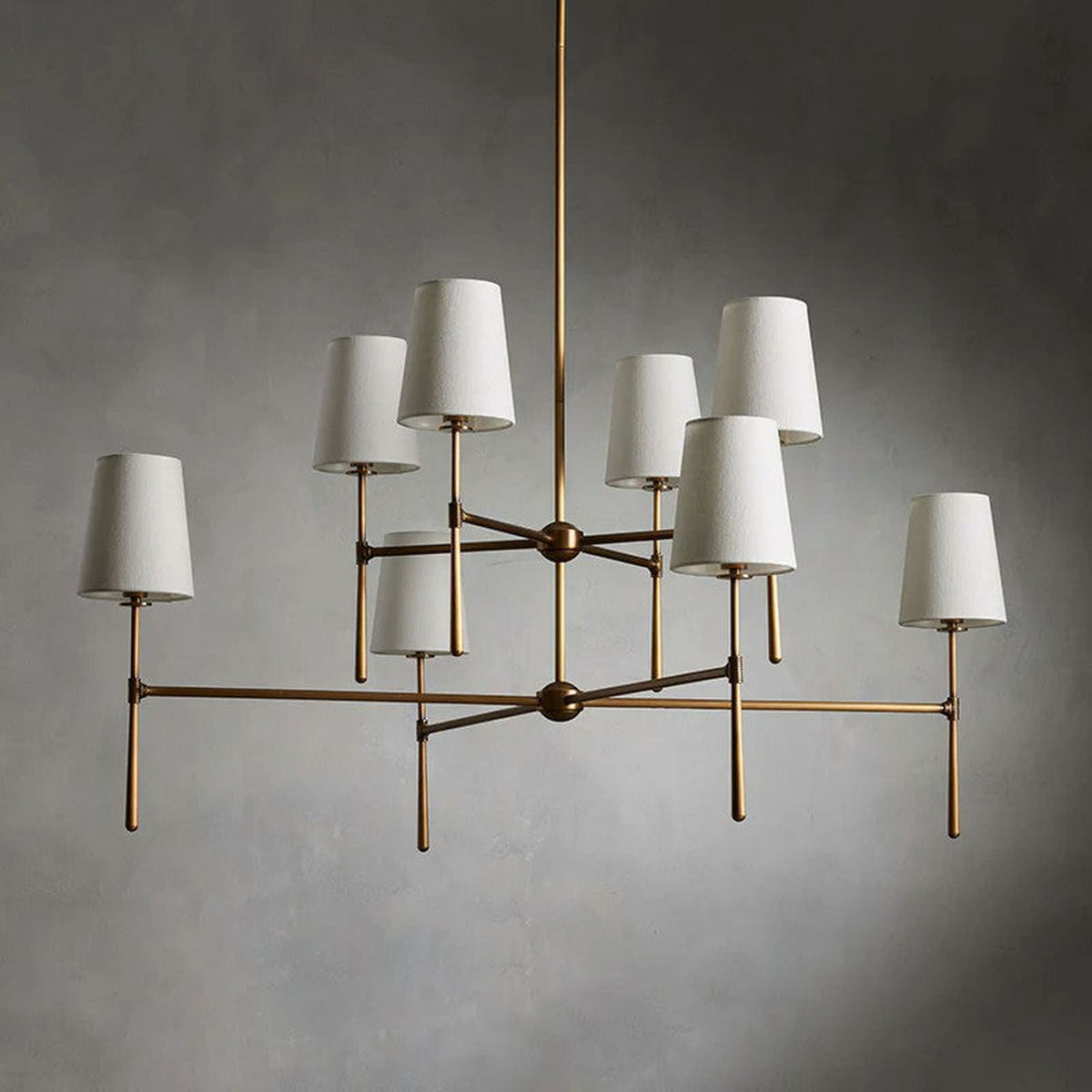 Linear Spoke Chandelier for Dining Room light fixture by AUVIELIGHT, 4+4 heads ∅ 48″ x H 25.2″ / Brass