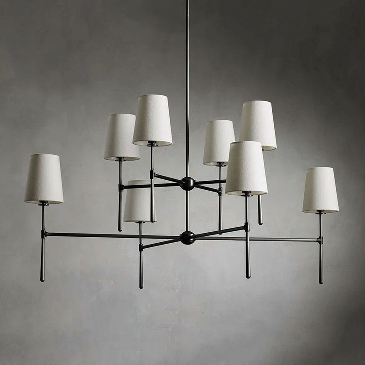 Linear Spoke Chandelier for Dining Room light fixture by AUVIELIGHT, 4+4 heads ∅ 48″ x H 25.2″ / Black