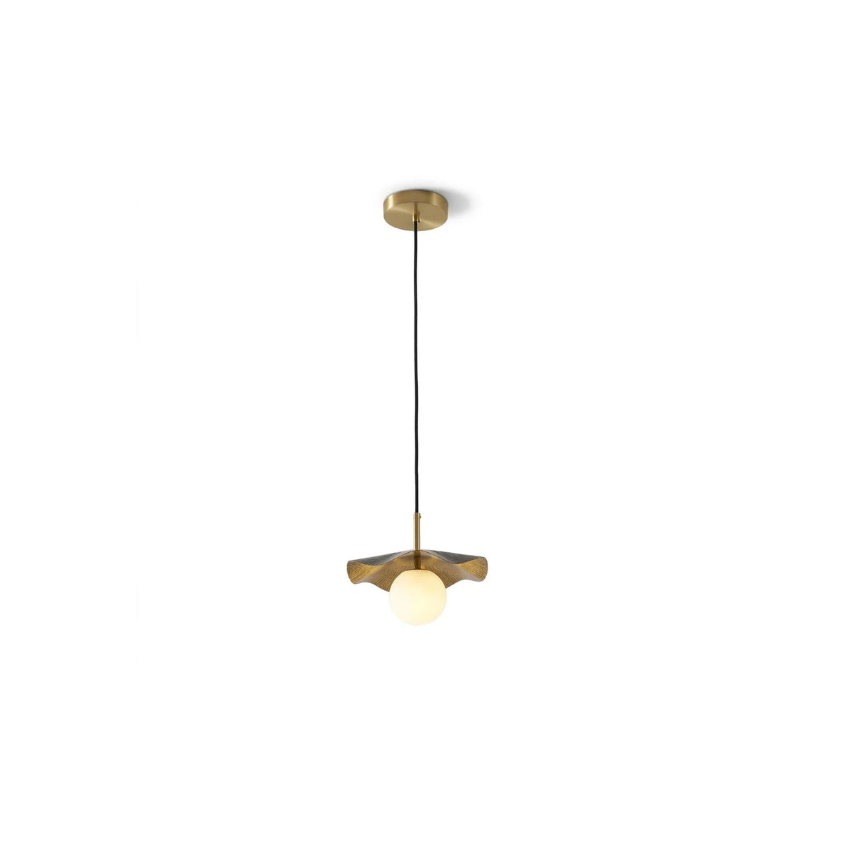 Lotus Wavy Alabaster Pendant Light by AUVIELIGHT, ∅ 9.8″ x H 9.1″ / Black & Brass