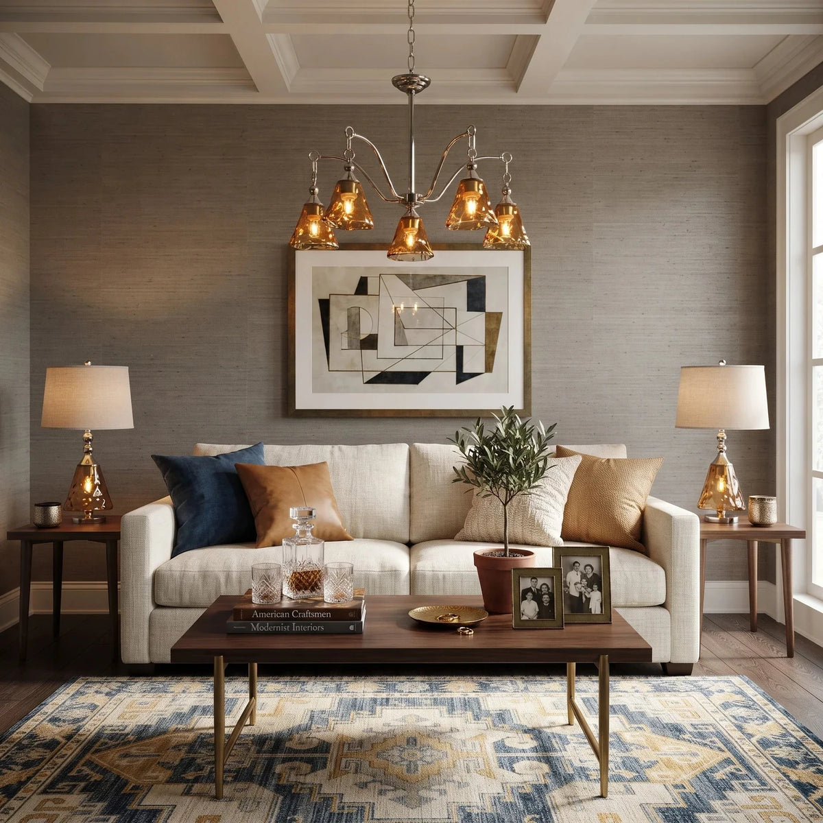 Luminous Bell Pendant Light in amber polished nickel for Dining Room by AUVIELIGHT