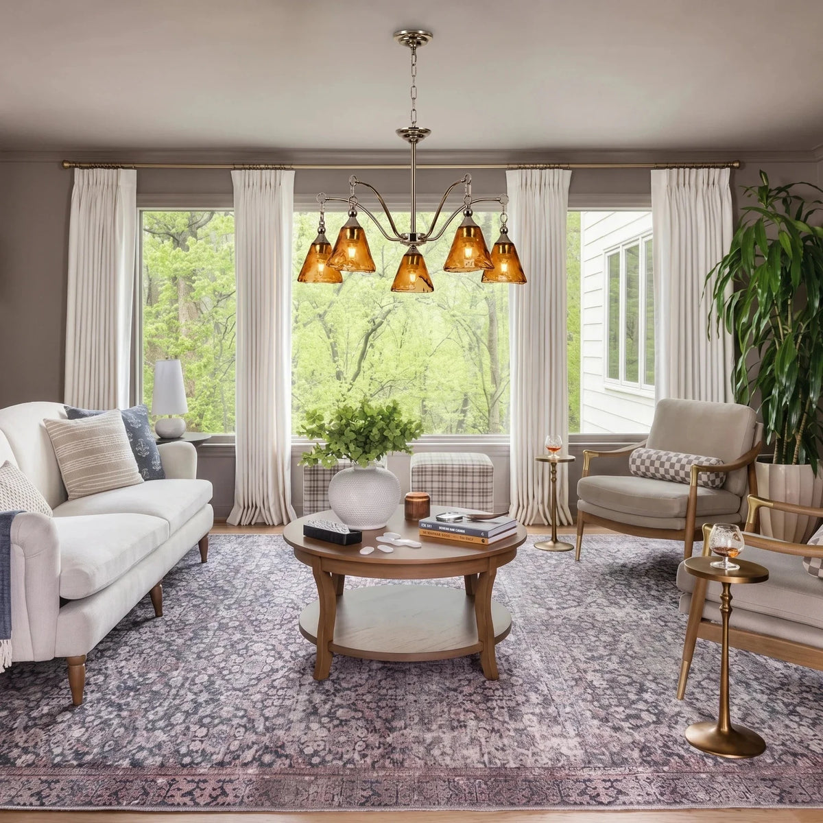 Luminous Bell Pendant Light in amber polished nickel for Dining Room by AUVIELIGHT