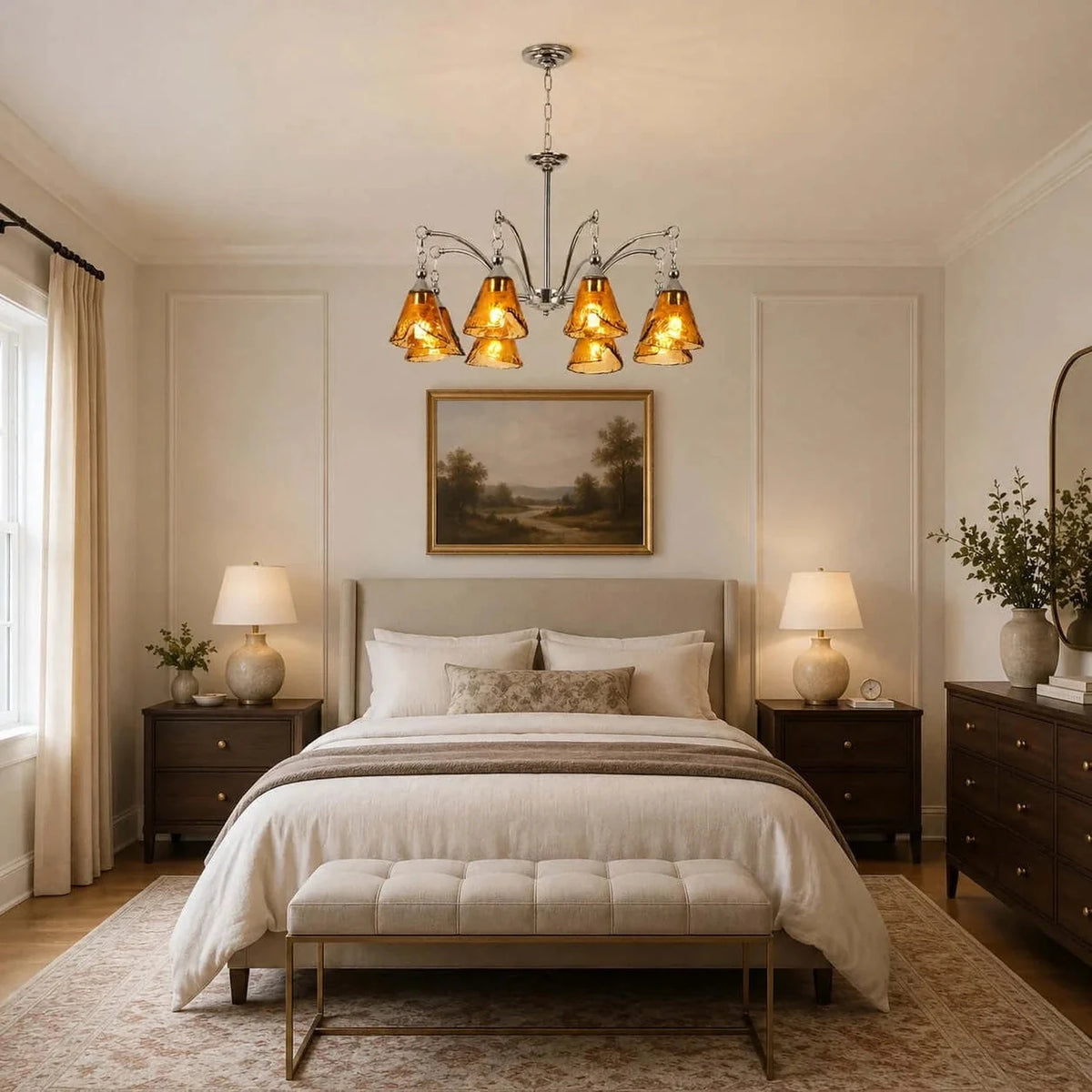 Luminous Bell Pendant Light in amber polished nickel for Dining Room by AUVIELIGHT