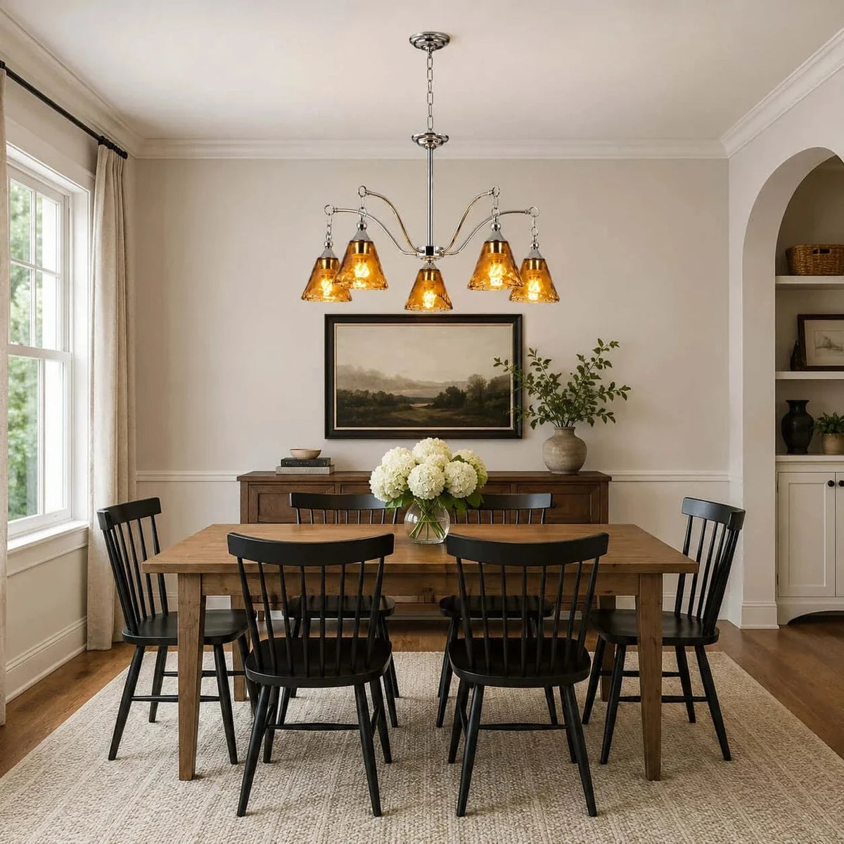 Luminous Bell Pendant Light in amber polished nickel for Dining Room by AUVIELIGHT