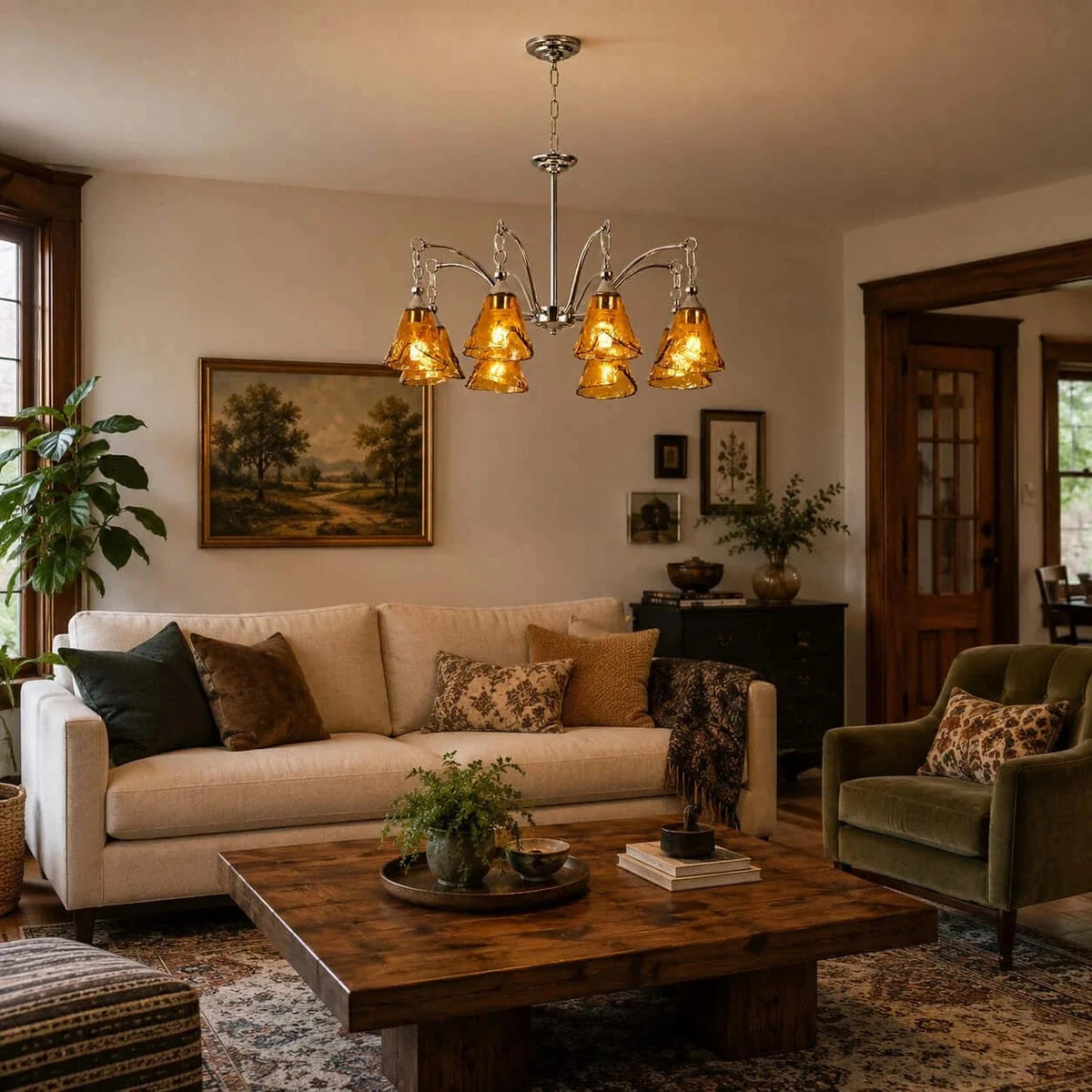Luminous Bell Pendant Light in amber polished nickel for Dining Room by AUVIELIGHT