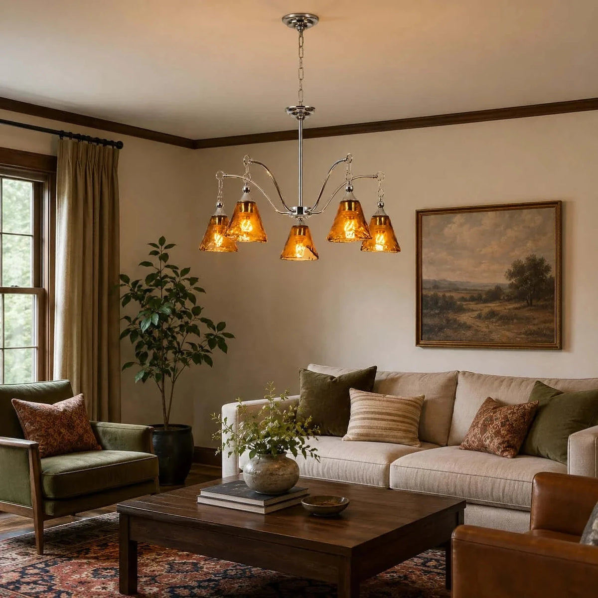 Luminous Bell Pendant Light in amber polished nickel for Dining Room by AUVIELIGHT