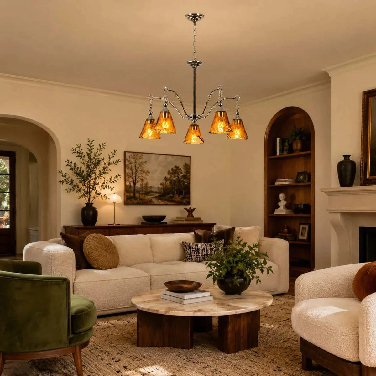 Luminous Bell Pendant Light in amber polished nickel for Dining Room by AUVIELIGHT