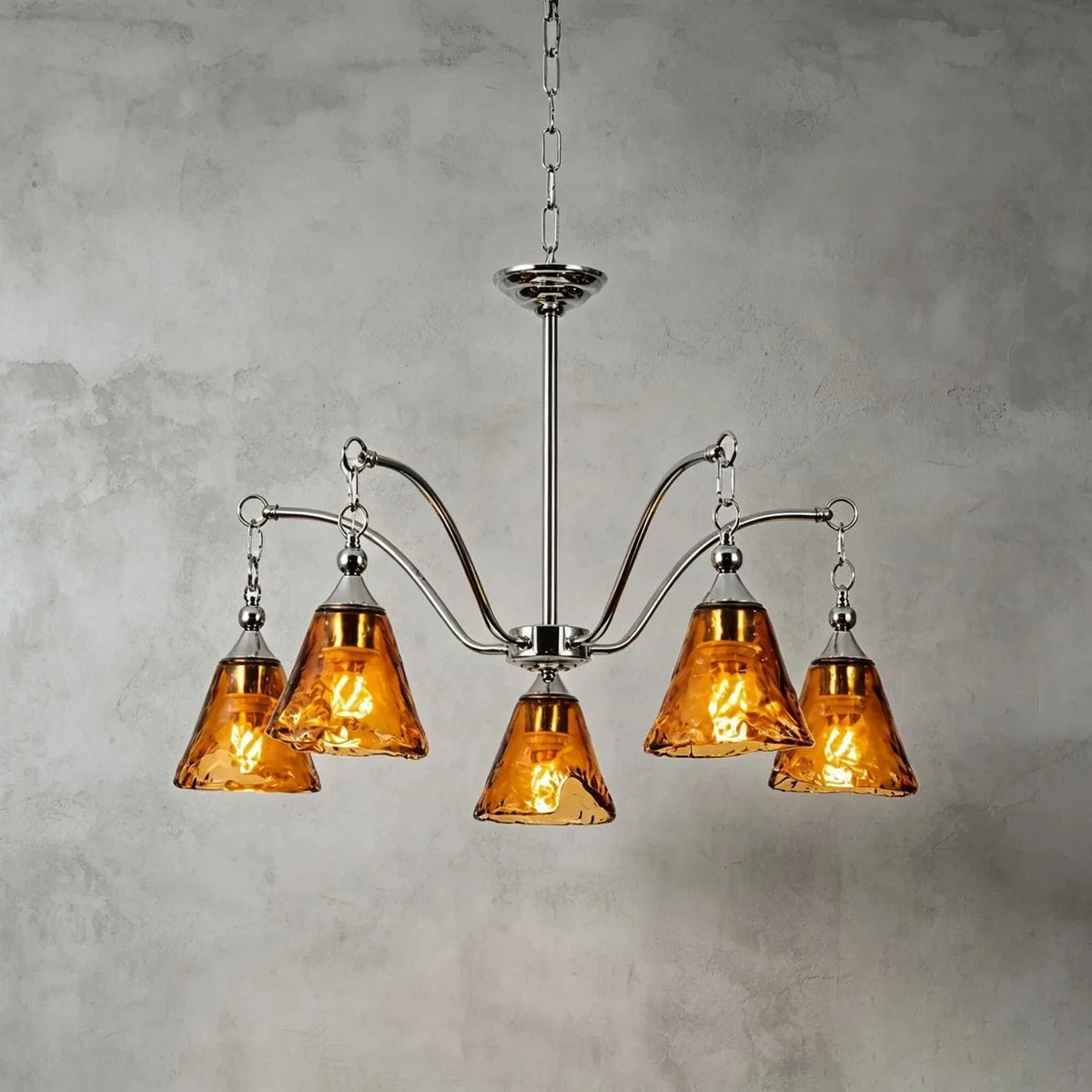 Luminous Bell Pendant Light in amber polished nickel for Dining Room by AUVIELIGHT, Dia 27.6" x H 15.7" / chrome & Amber