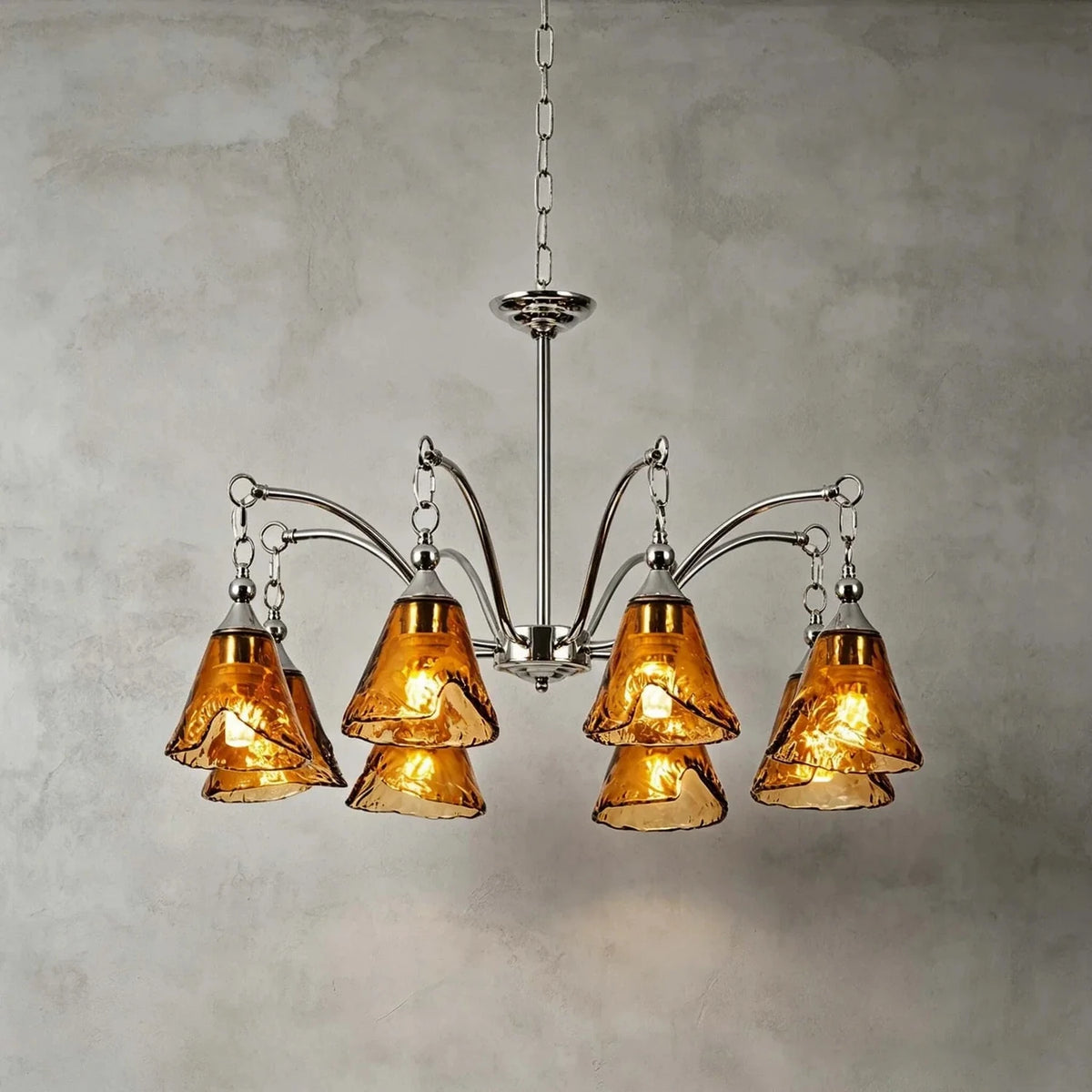 Luminous Bell Pendant Light in amber polished nickel for Dining Room by AUVIELIGHT, Dia 29.5" x H 15.7" / chrome & Amber