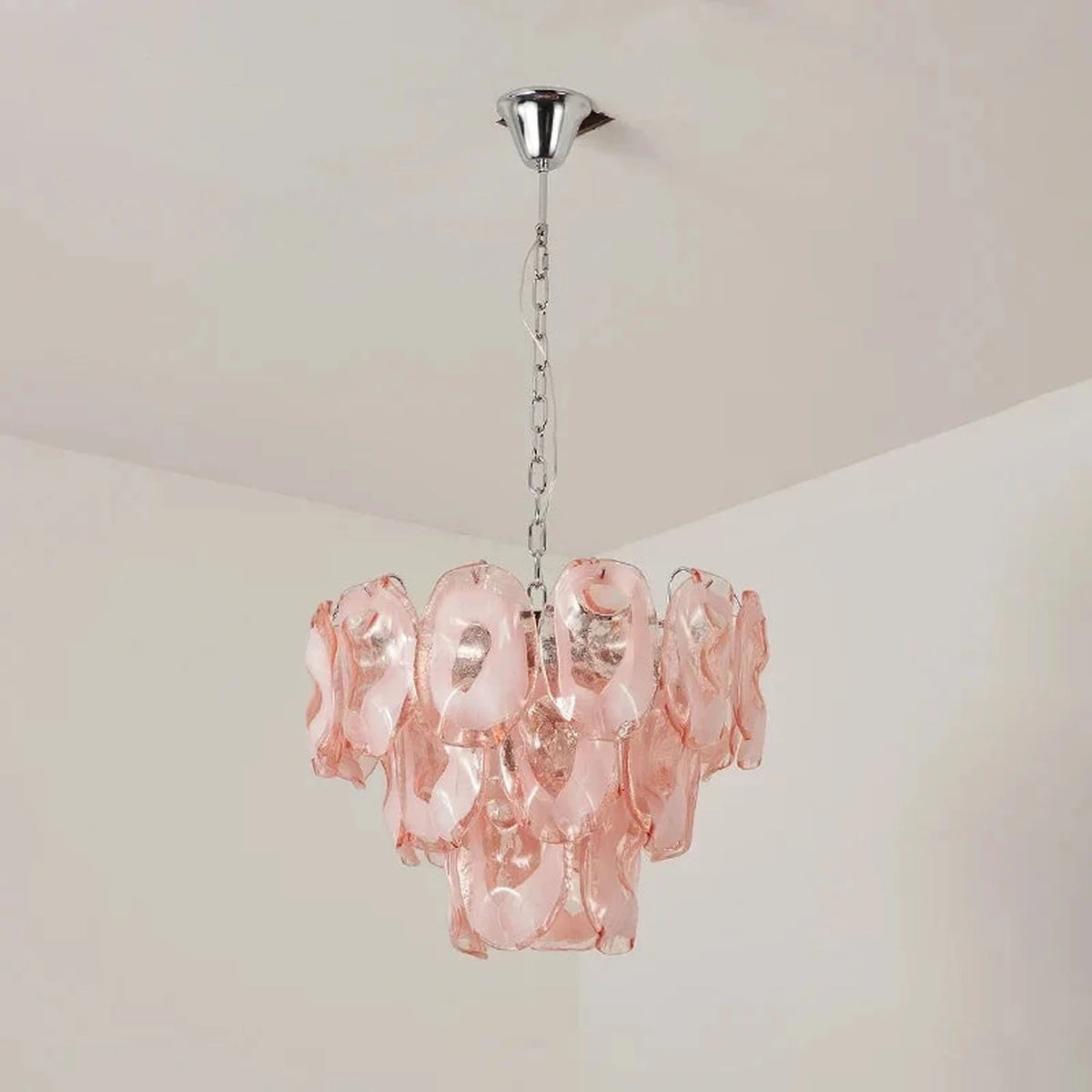 Luminous Pendant Light in rose glass for Dining Room by AUVIELIGHT, ∅ 19.7″ x H 16.9″ / Pink