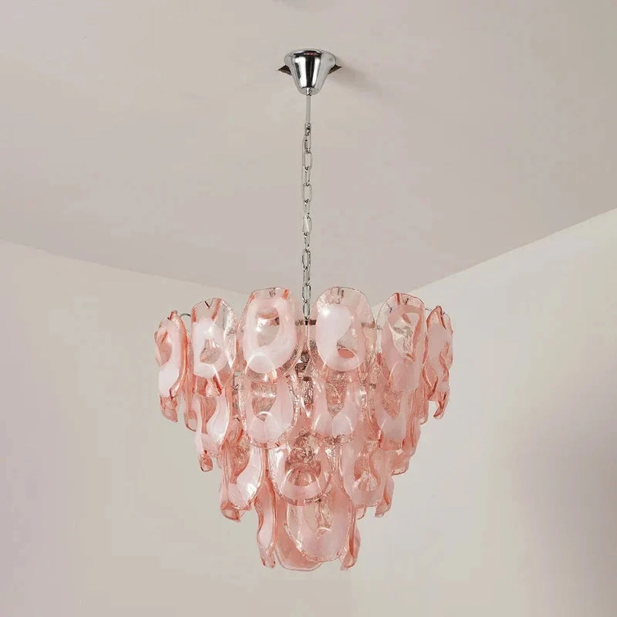 Luminous Pendant Light in rose glass for Dining Room by AUVIELIGHT, ∅ 24″ x H 21.7″ / Pink