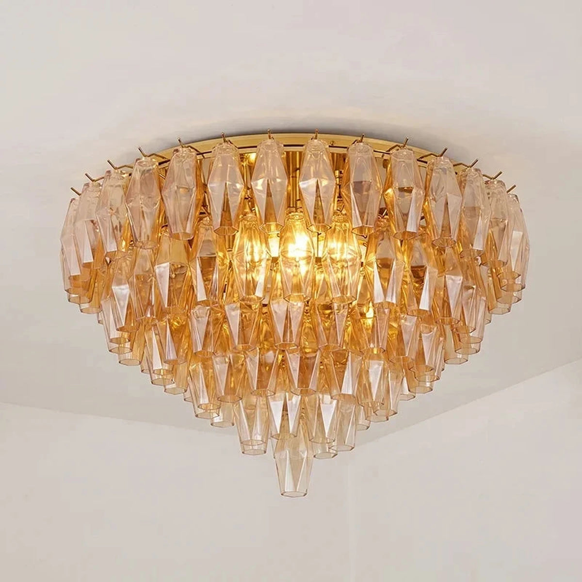 Luminous Polyhedral Prism Ceiling Light for Living Room by AUVIELIGHT, ∅ 29.5″ x H 21.7″ / Amber