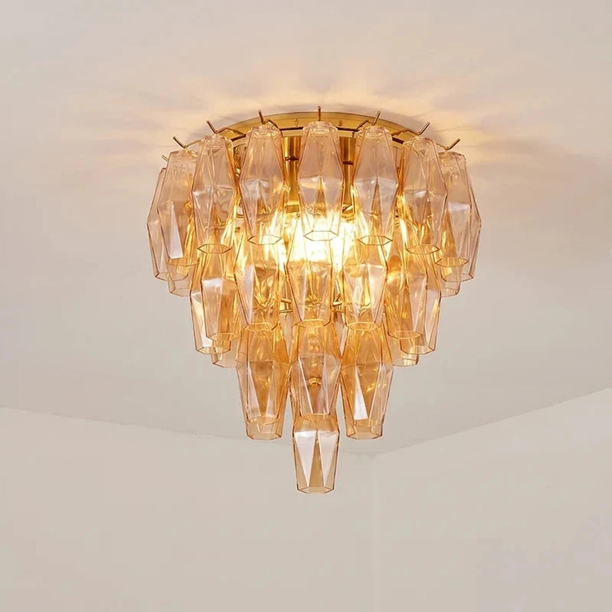Luminous Polyhedral Prism Ceiling Light for Living Room by AUVIELIGHT, ∅ 14.6″ x H 17.3″ / Amber