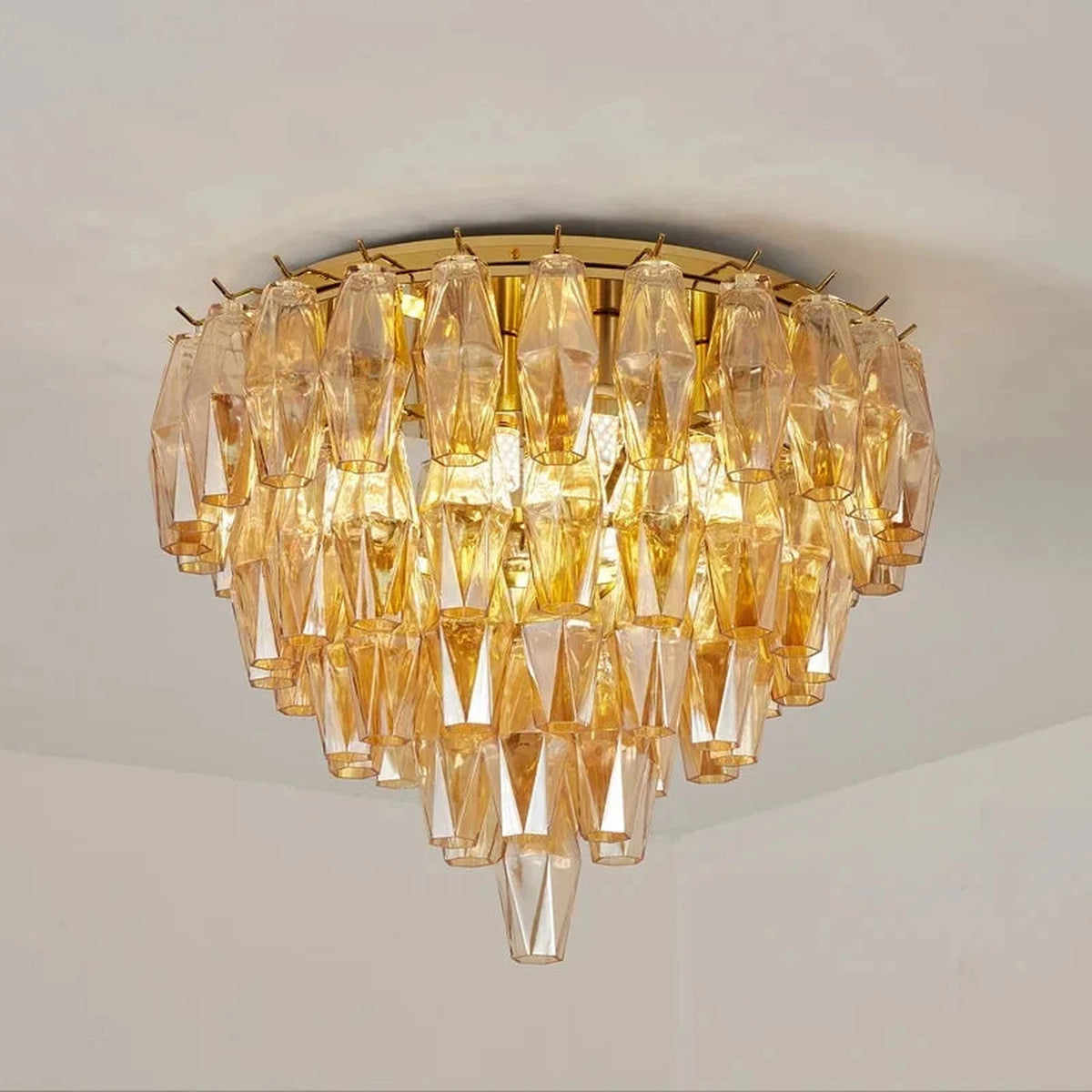 Luminous Polyhedral Prism Ceiling Light for Living Room by AUVIELIGHT, ∅ 21.7″ x H 18.9″ / Amber