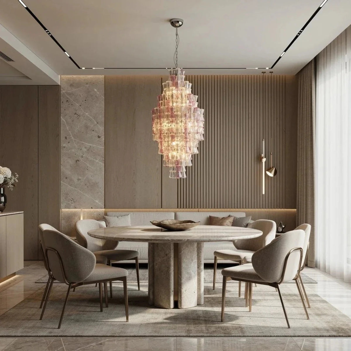 Luminous Prism Cascade Pendant Light in rose for Dining Room by AUVIELIGHT