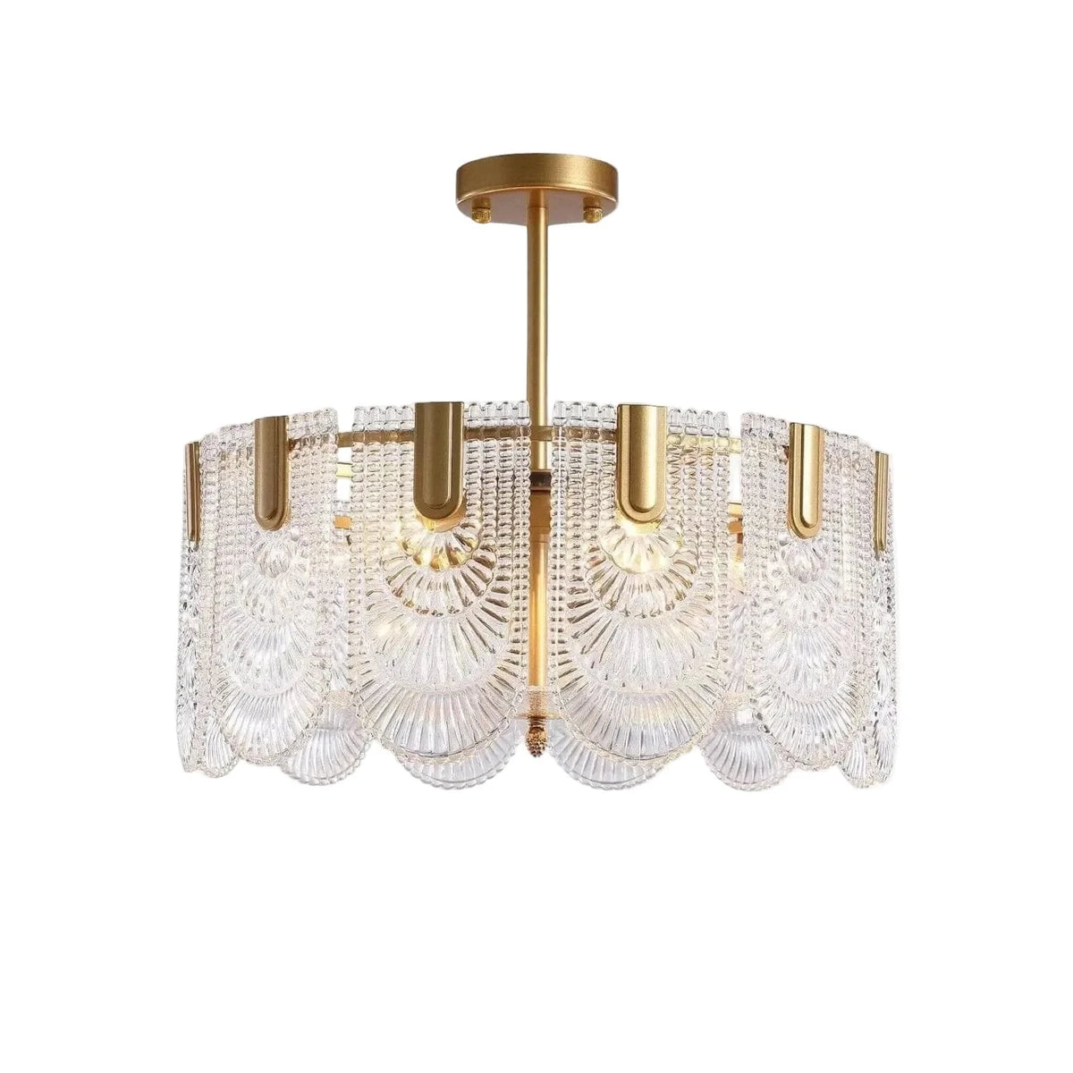 Luminous Scalloped Panel Pendant Light in glass for Dining Room by AUVIELIGHT, Dia 15.7" x H 9" / Clear & gold and 2 other sizes