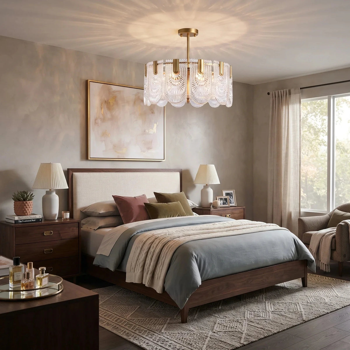 Luminous Scalloped Panel Pendant Light in glass for Dining Room by AUVIELIGHT