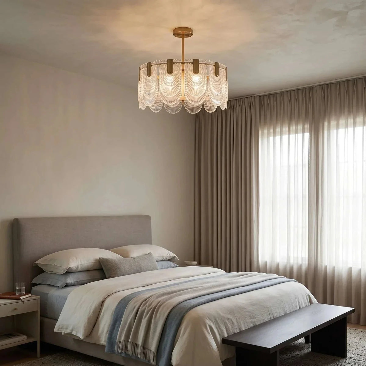 Luminous Scalloped Panel Pendant Light in glass for Dining Room by AUVIELIGHT