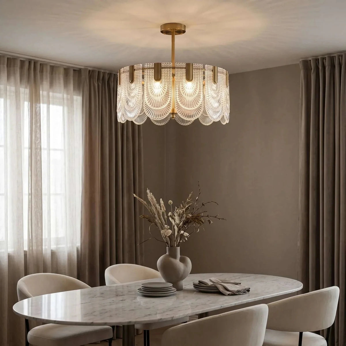Luminous Scalloped Panel Pendant Light in glass for Dining Room by AUVIELIGHT