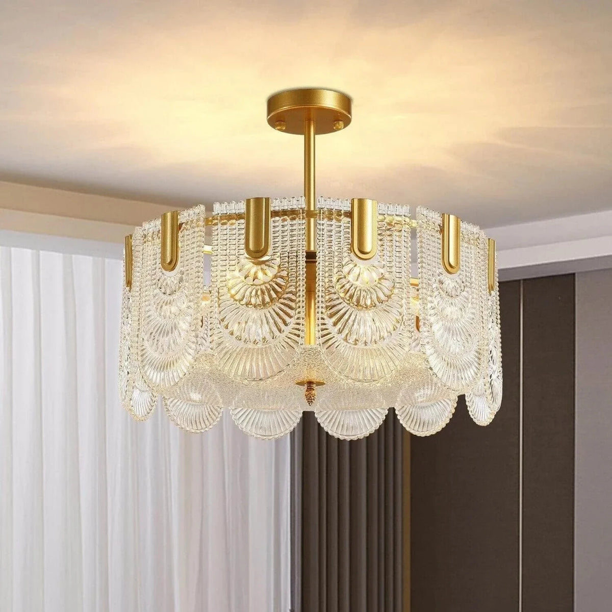 Luminous Scalloped Panel Pendant Light in glass for Dining Room by AUVIELIGHT