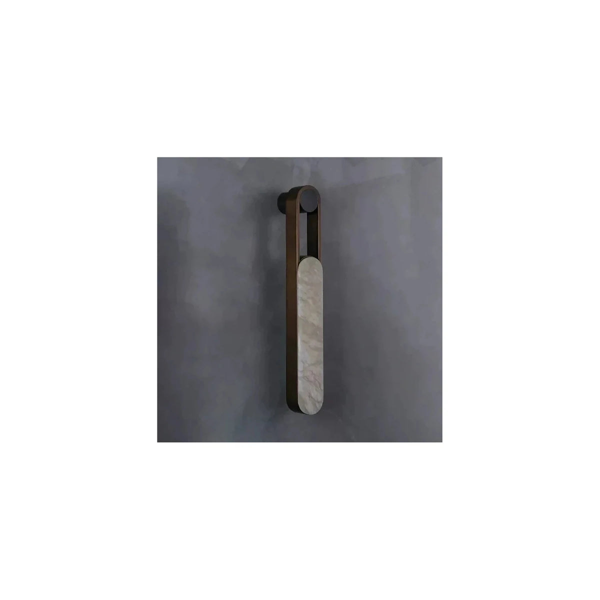 LuxeLoop Bronze Capsule Wall Light by AUVIELIGHT, ∅ 3.1″ x W 3.9″ x H 23.6″ / Vintage Brass & White Spanish alabaster