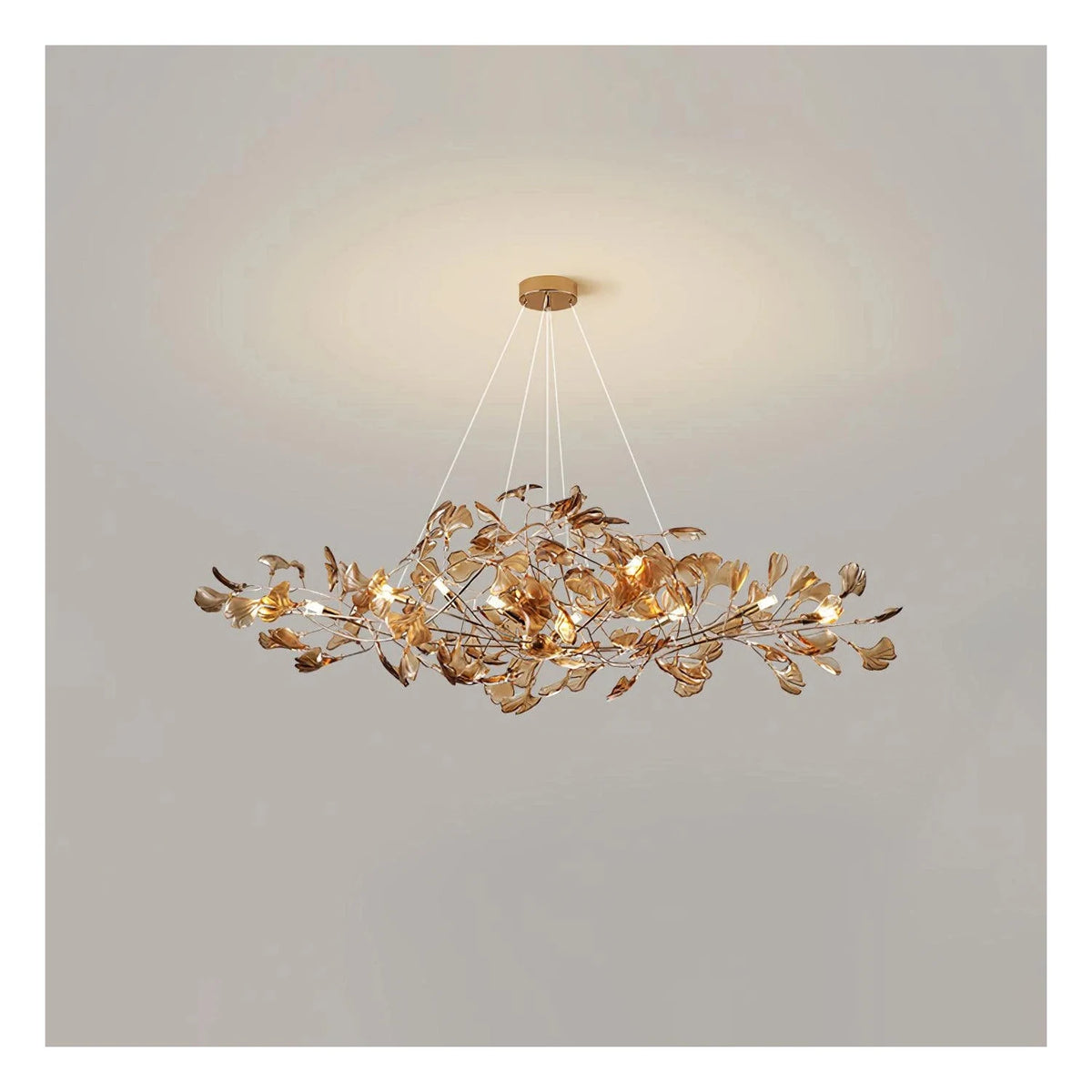 Luxury Handblown Amber Glass Petal Chandelier light fixture by AUVIELIGHT, L 39.4″ × W 15.7″ × H 15.7″ / Gold & Coffee
