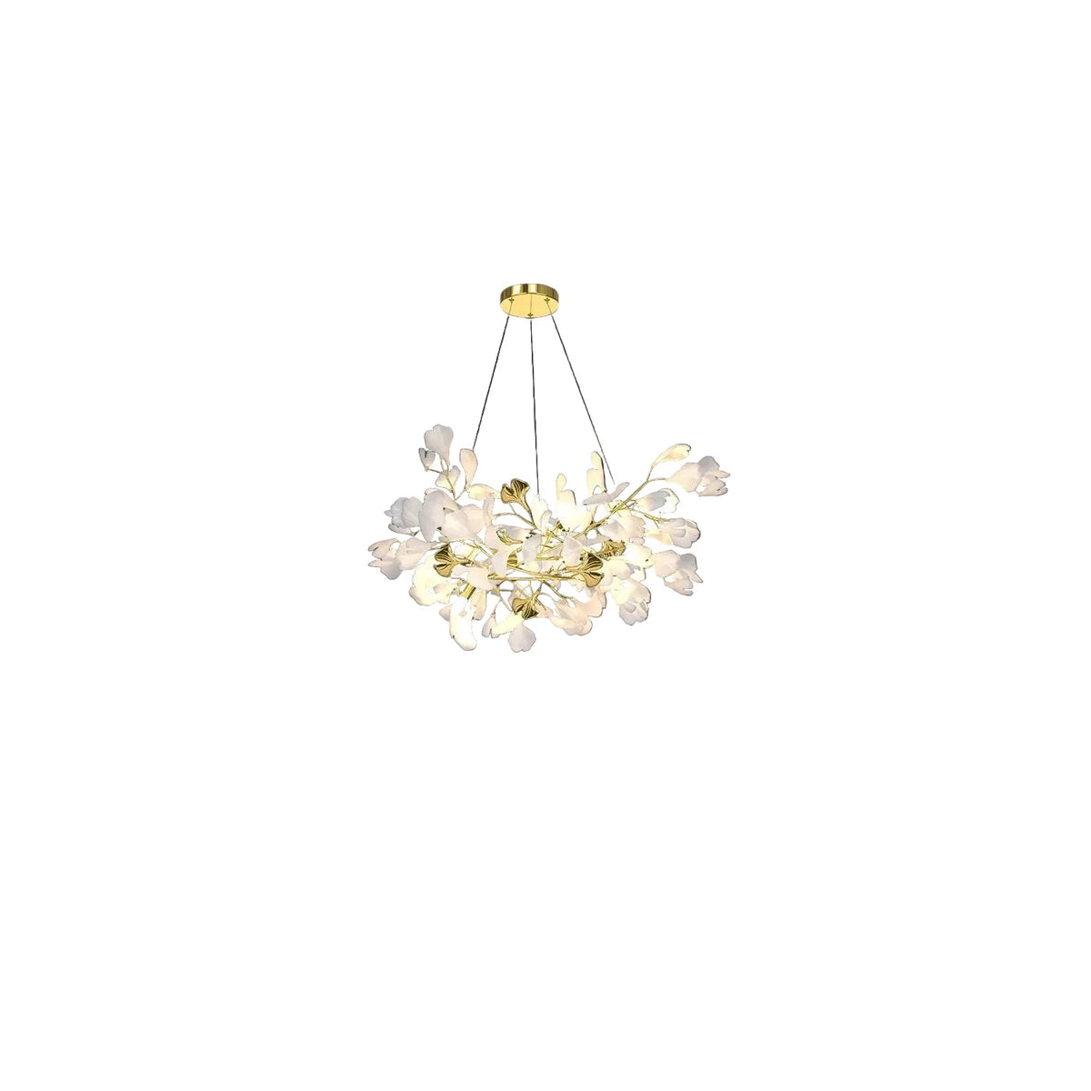 Luxury White Petal Ceramic Floral Chandelier light fixture by AUVIELIGHT, L 31.5″ × W 15.8″ × H 15.8″ / White & Gold