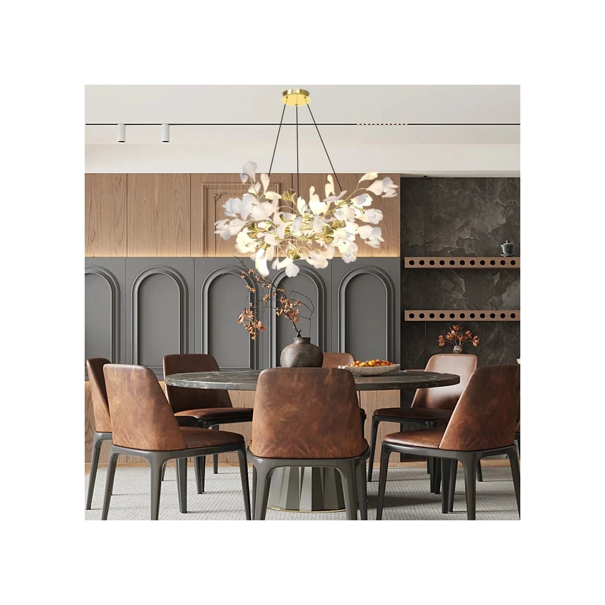 Luxury White Petal Ceramic Floral Chandelier light fixture by AUVIELIGHT