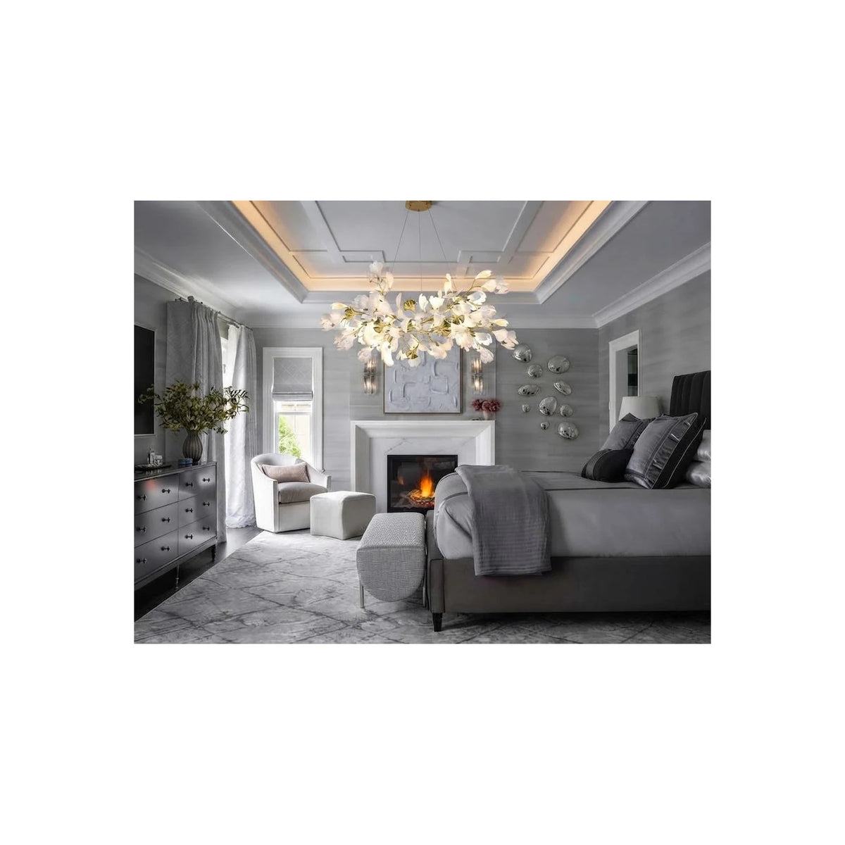 Luxury White Petal Ceramic Floral Chandelier light fixture by AUVIELIGHT