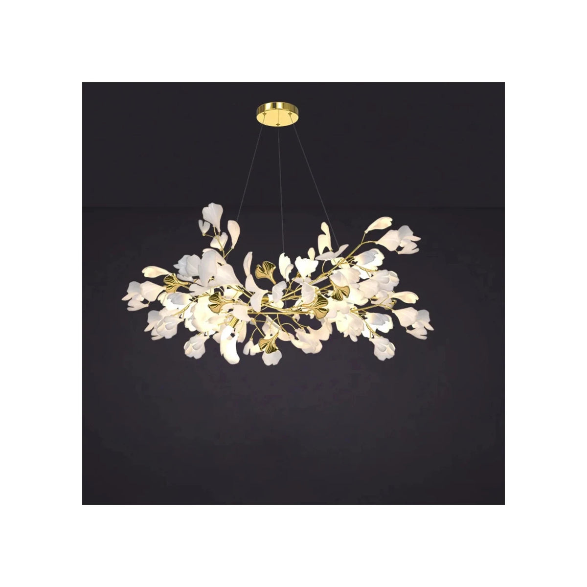 Luxury White Petal Ceramic Floral Chandelier light fixture by AUVIELIGHT, L 47.3″ × W 17.7″ × H 15.8″ / White & Gold and 1 other sizes
