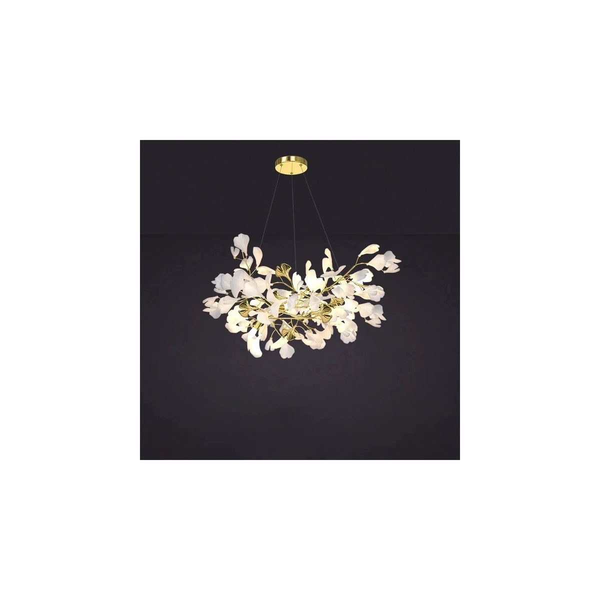Luxury White Petal Ceramic Floral Chandelier light fixture by AUVIELIGHT, L 39.7″ × W 15.8″ × H 15.8″ / White & Gold