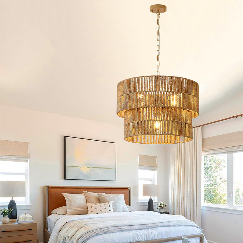 Malibu Straw Tiered Pendant Light for Kitchen Island by AUVIELIGHT