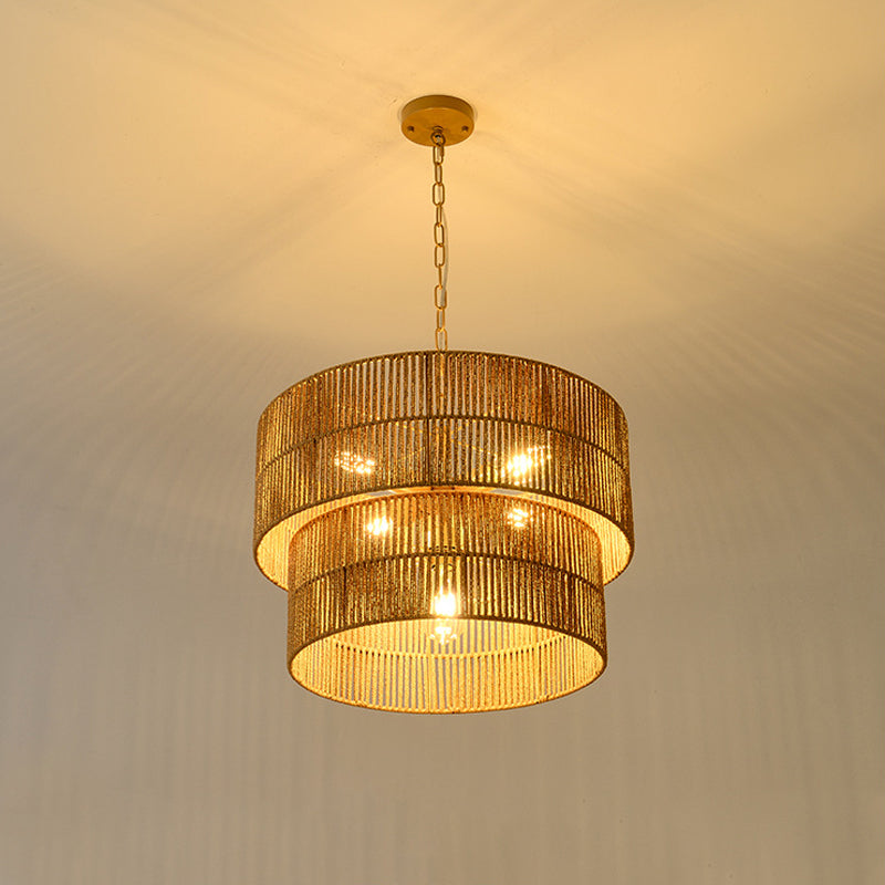 Malibu Straw Tiered Pendant Light for Kitchen Island by AUVIELIGHT