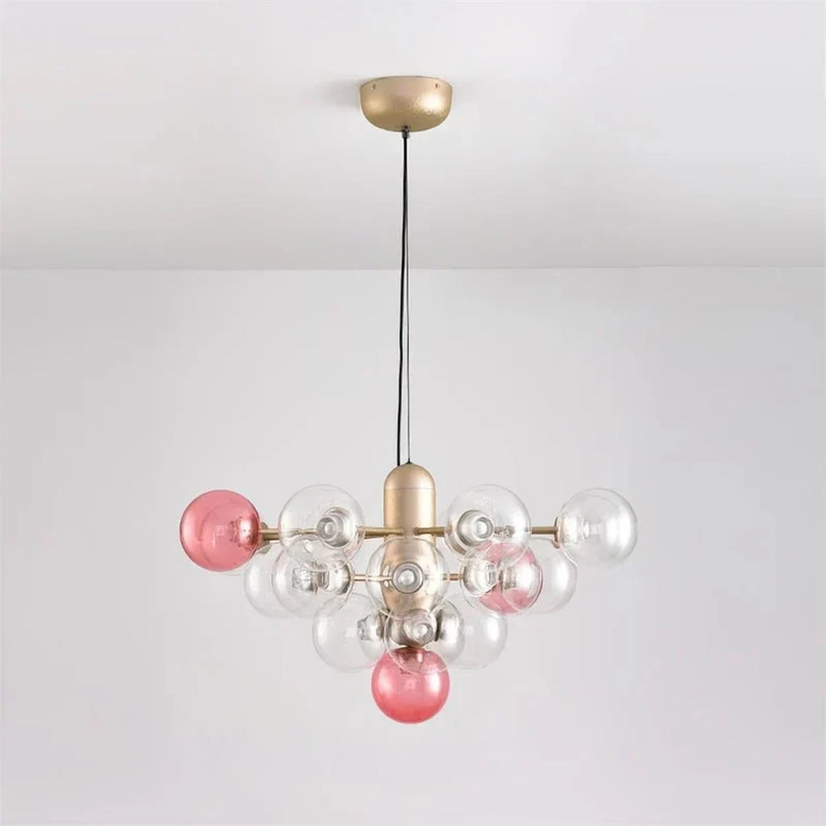 Mid-Century Bubble Cluster Pendant Light for Kitchen Island by AUVIELIGHT, W 75cm x H 40cm / W 29.5" x H 15.7" / Pink & Clear / Warm White