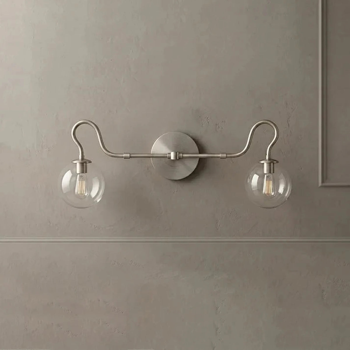 Mid-Century Globe Wall Sconce in glass for Hallway by AUVIELIGHT, L 73cm x W 24cm x H 28cm / L 28.7″ x W 9.4″ x H 11″ / Satin Nickel & Clear