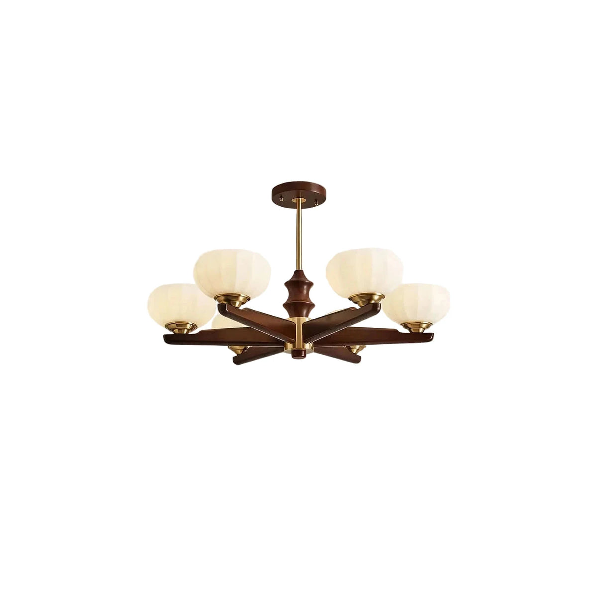 Mid-Century Walnut Pumpkin Glass Chandelier light fixture by AUVIELIGHT
