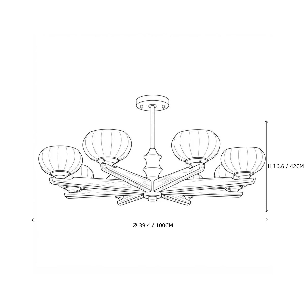 Mid-Century Walnut Pumpkin Glass Chandelier light fixture by AUVIELIGHT