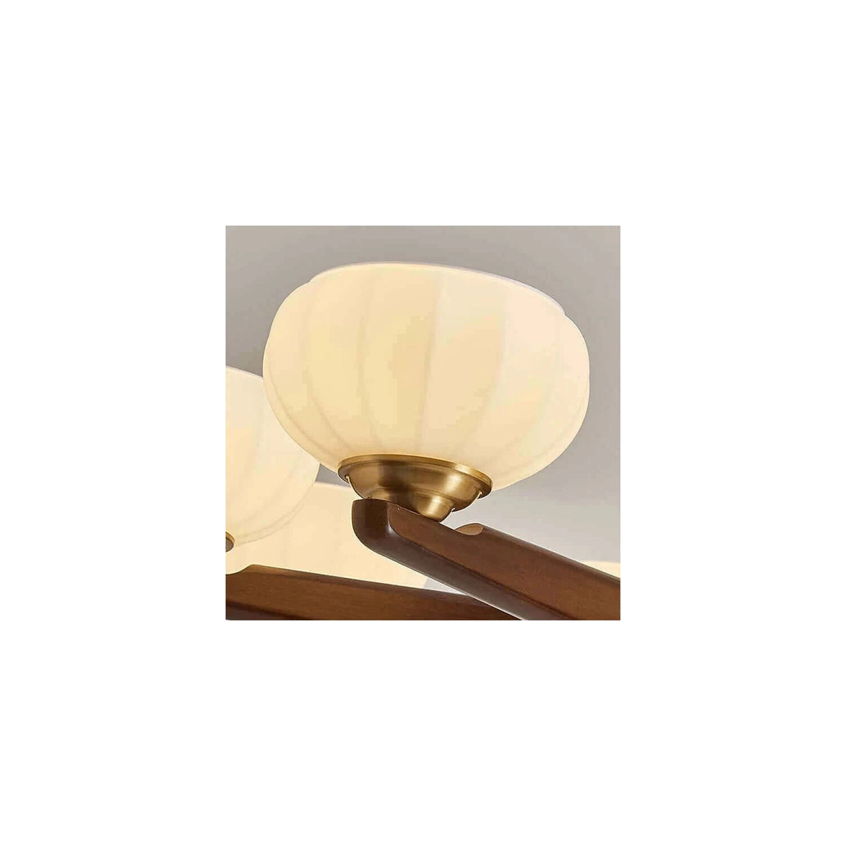 Mid-Century Walnut Pumpkin Glass Chandelier light fixture by AUVIELIGHT