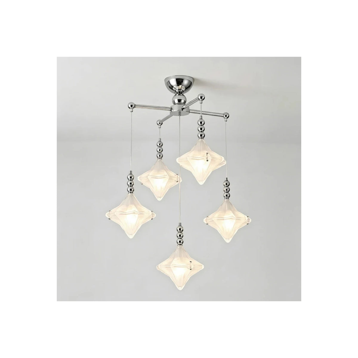 MilanoCascade Multi-Pendant Chrome Light by AUVIELIGHT, ∅ 23.7″ × H 35.5″ / white & silver