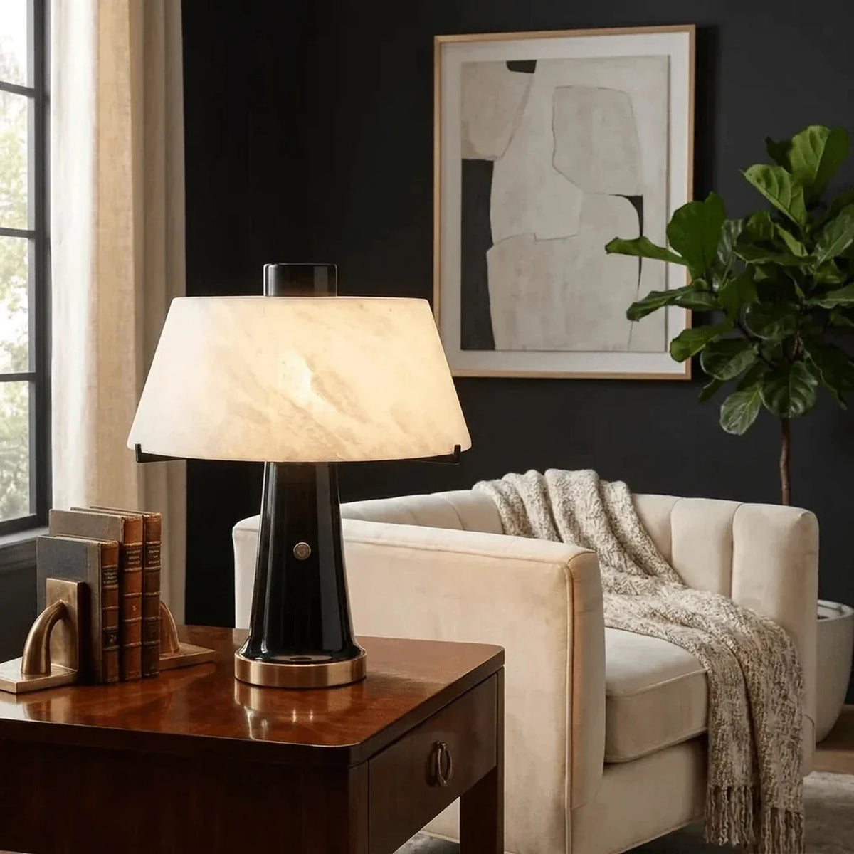 Minimalist Pillar Table Lamp in black alabaster for Living Room light fixture by AUVIELIGHT