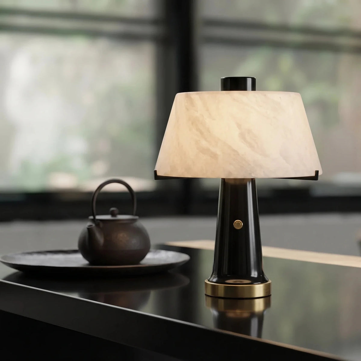 Minimalist Pillar Table Lamp in black alabaster for Living Room light fixture by AUVIELIGHT