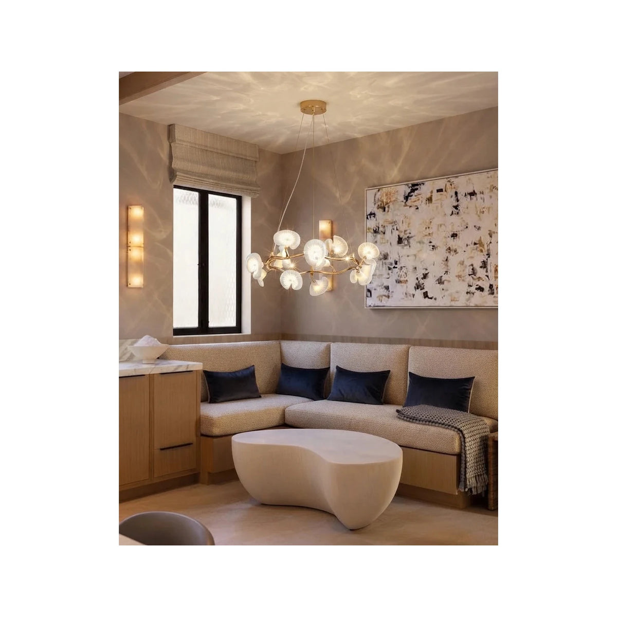 Minimalist Sculptural Glass Blossom Halo Pendant Lamp light fixture by AUVIELIGHT